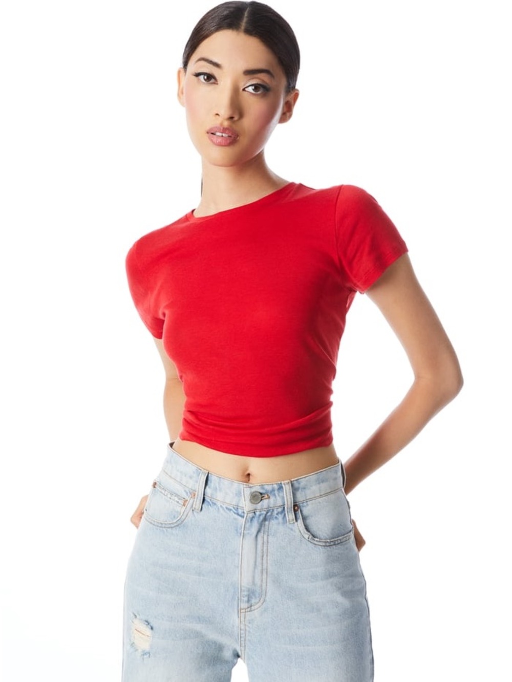 Alice + Olivia CINDY CROPPED TEE Red Short Sleeve Crewneck Crop Top